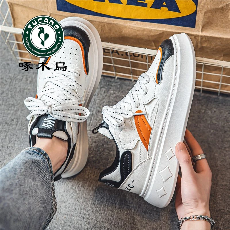 啄木鸟春秋潮流百搭低帮休闲板鞋男学生运动厚底增高小白潮鞋网红