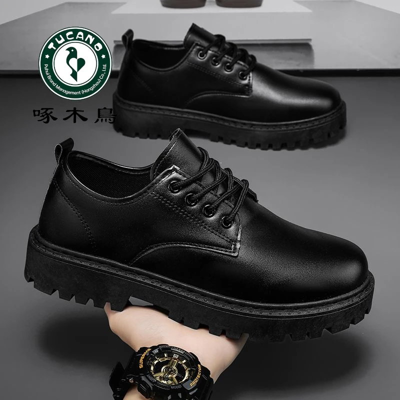 啄木鸟春秋季男鞋休闲上班工作皮鞋男士黑色板鞋防水运动百搭潮鞋