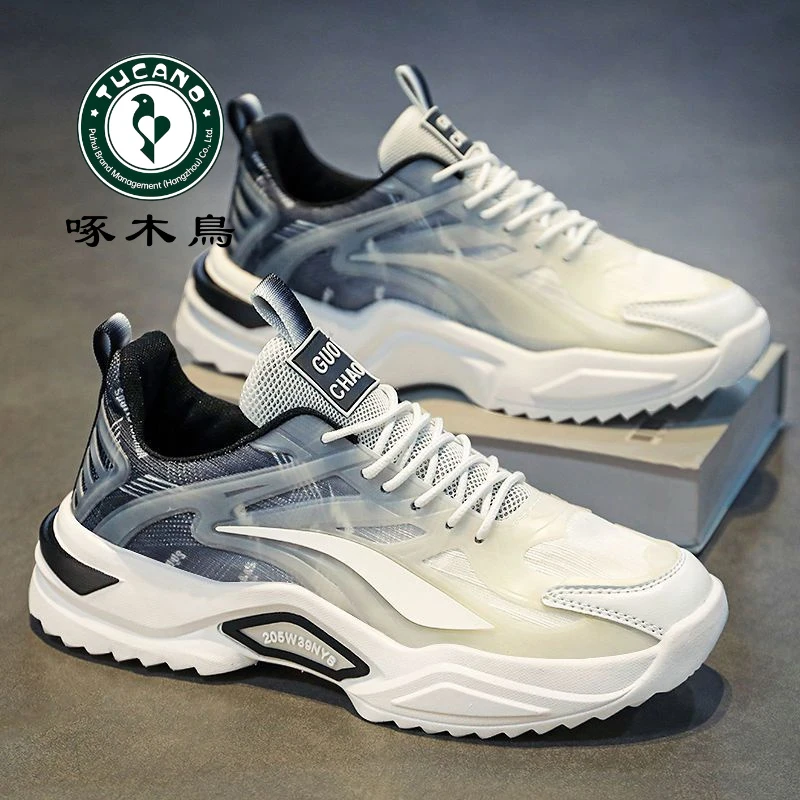 正品啄木鸟男鞋2024春秋运动休闲青少年网面老爹百搭潮鞋透气鞋男