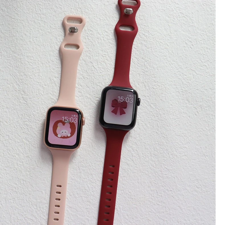 适用苹果iwatch手表带硅胶蝴蝶扣小众女运动替换腕带细款小蛮腰夏