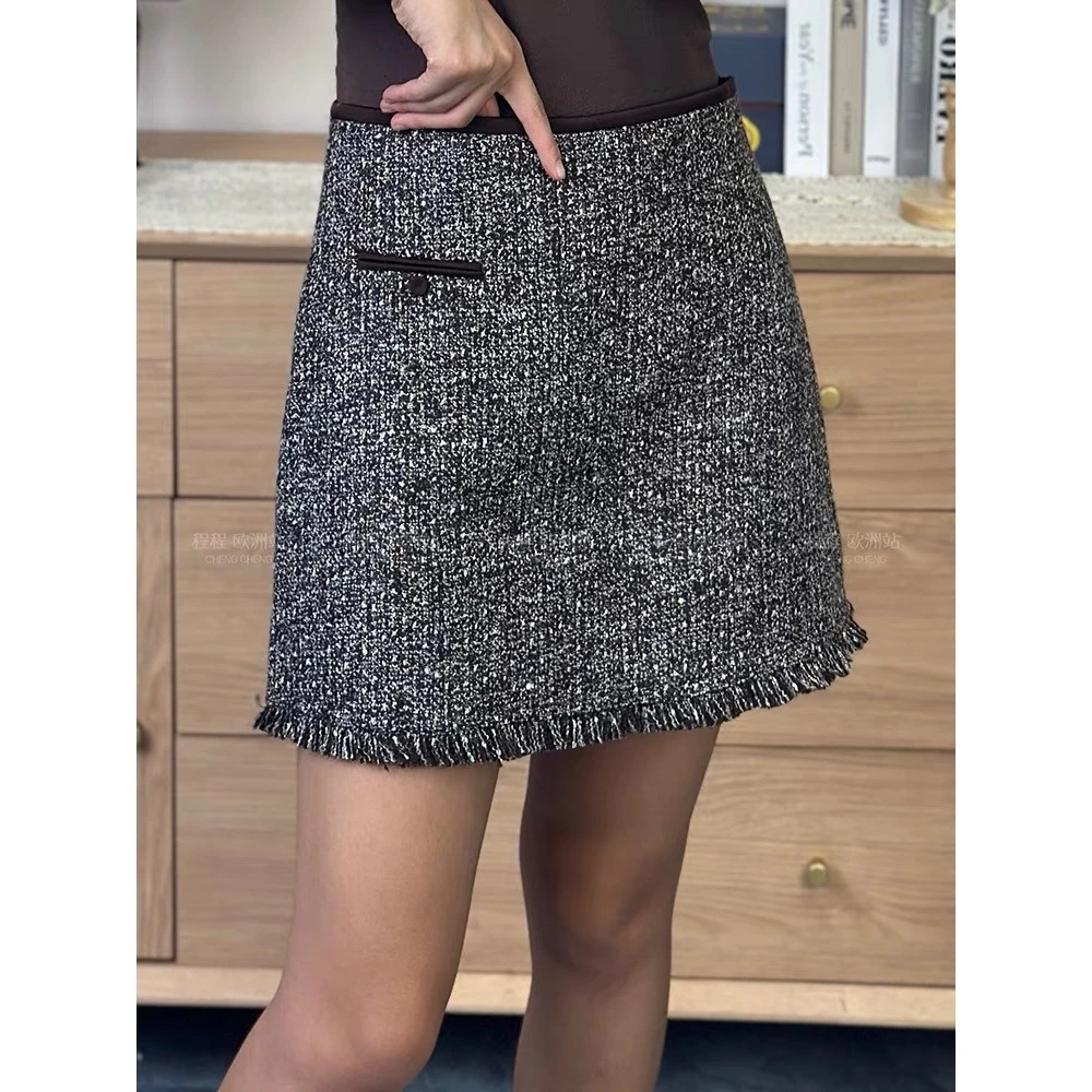 【晨浠定制】新款时尚显瘦百搭设计感手撕边亮片半裙267557