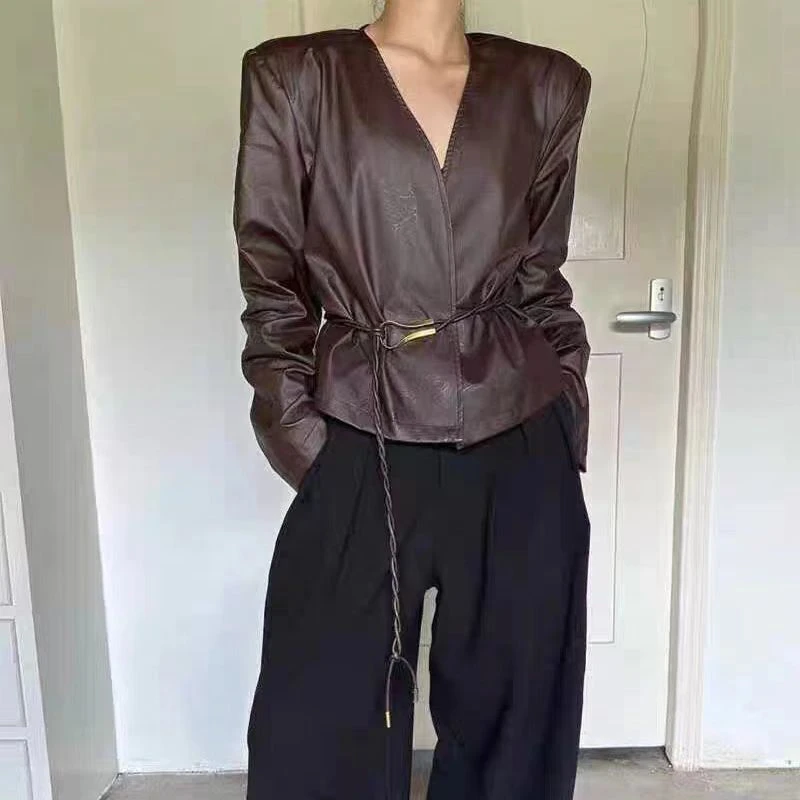 【晨浠定制】新款时尚百搭短款皮外套1101