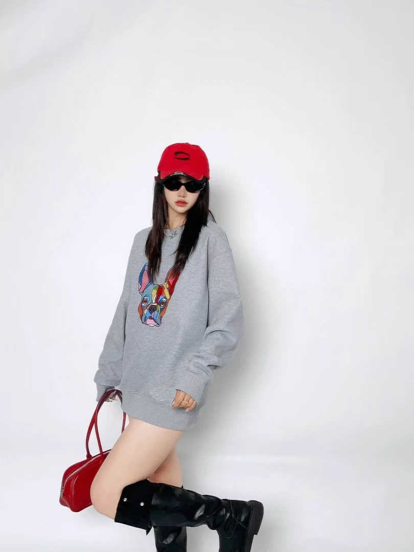 韩国潮牌Life work加绒圆领卫衣宽松时尚长袖