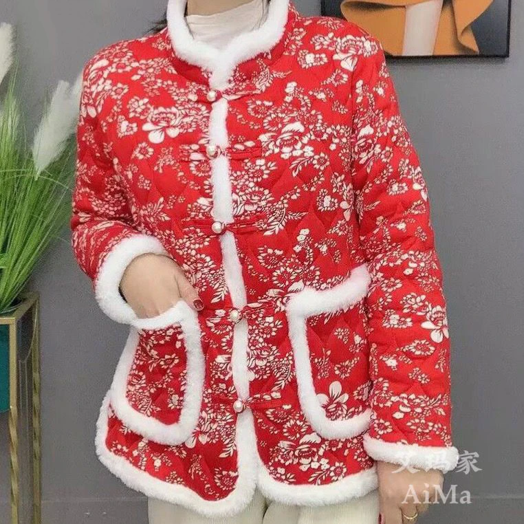 2023秋冬季新款加绒加厚时尚洋气女装宽松遮肚显瘦减龄女装棉衣