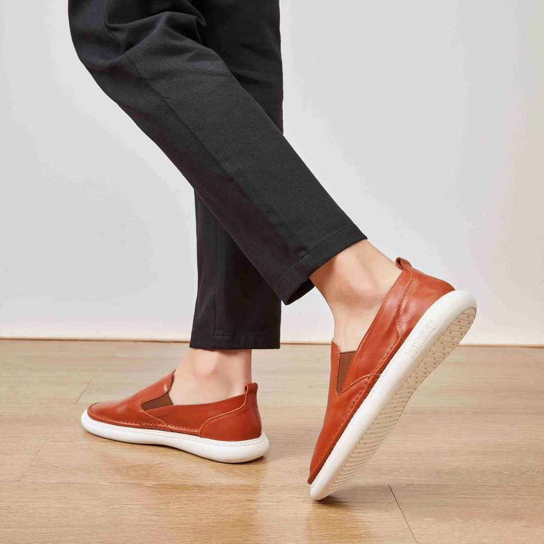 头层小牛皮一脚蹬男鞋秋冬季懒人豆豆鞋百搭透气软面牛筋底乐福鞋