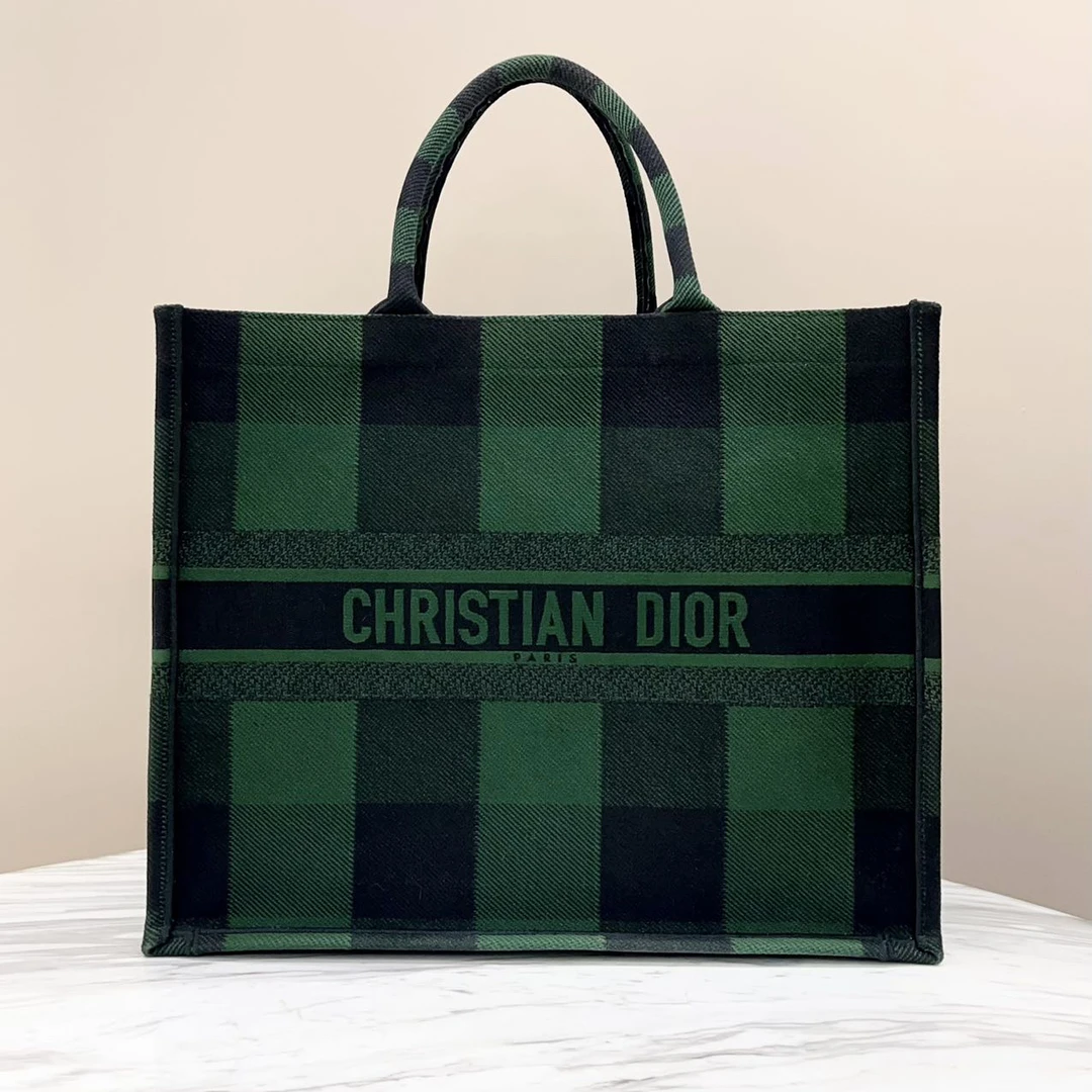 95新 DIOR/迪奥 大号绿格子托特包 97新尺寸约41*34