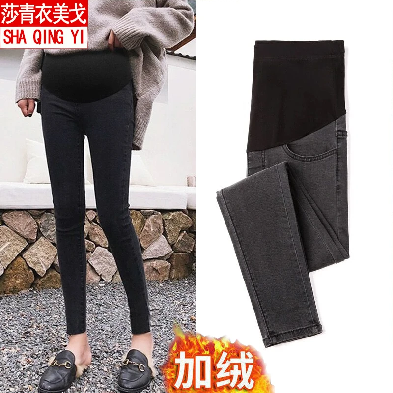 冬季加绒孕妇裤子秋冬外穿铅笔裤2025新款高腰黑色保暖显瘦小脚裤