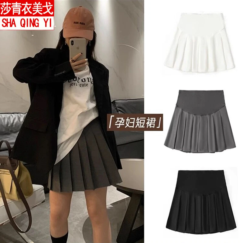 高腰孕妇半身裙秋冬季外穿a字孕妇短裙洋气百褶裙防走光打底裙子