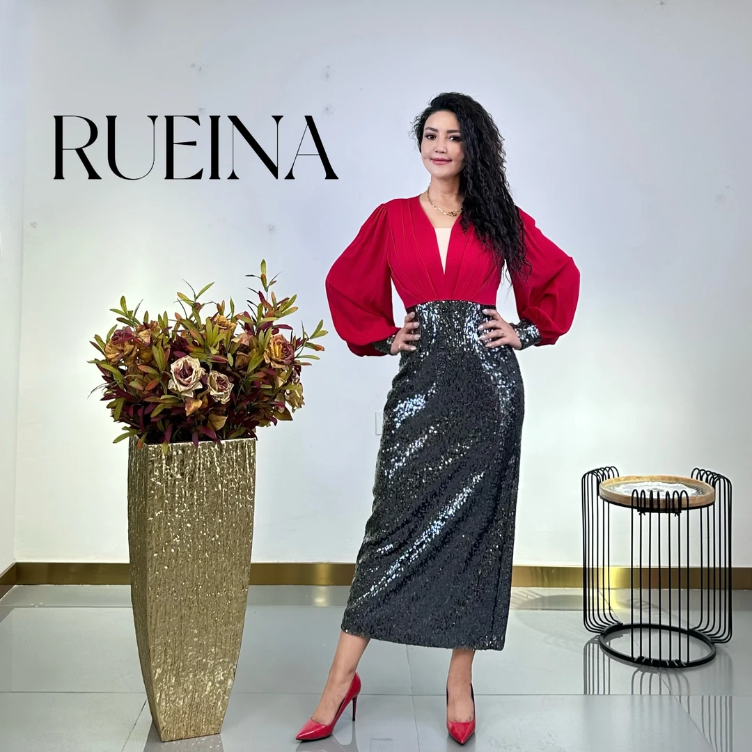 RUEINA V领连衣裙显瘦气质长袖轻奢时尚长款
