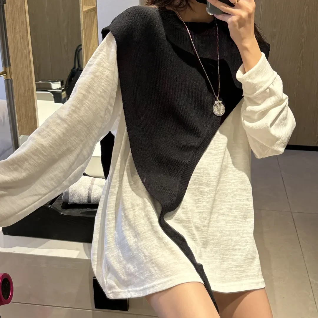 【披肩】高领系带黑色针织百搭时尚披肩外搭不规则马甲小众设计感