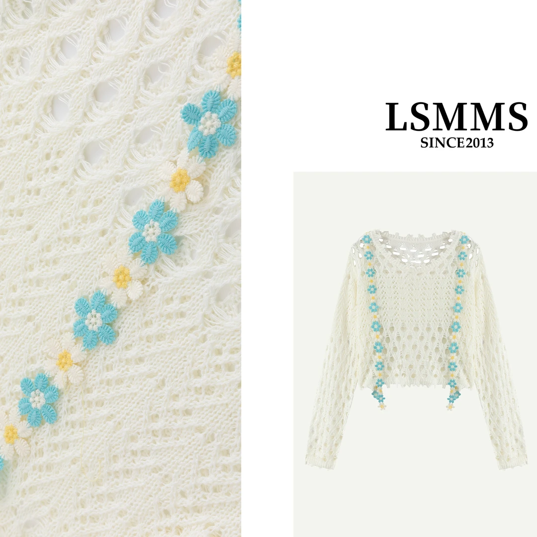 LSMMS【萱萱专属】尤莱特镂空钩花蕾丝设计感花朵针织衫慵懒风890