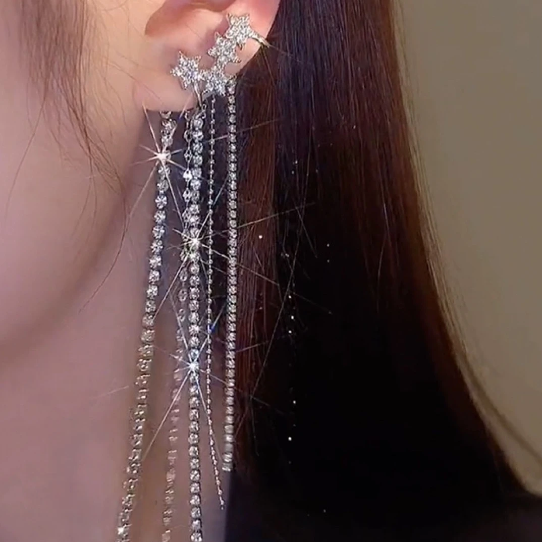 合金耳饰 长款流苏耳挂小众设计感耳骨夹女无耳洞耳饰新款潮