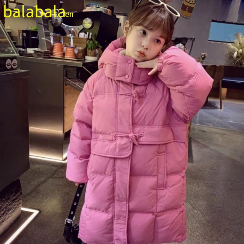 巴拉巴拉恩女童棉服冬季2023新款中大童棉衣韩版羽绒服袄长款加厚