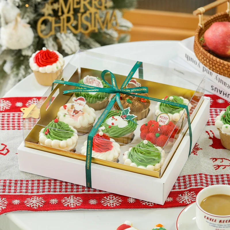 【九宫格】纸杯蛋糕包装盒透明加高马芬杯小蛋糕九宫格单手提打包盒