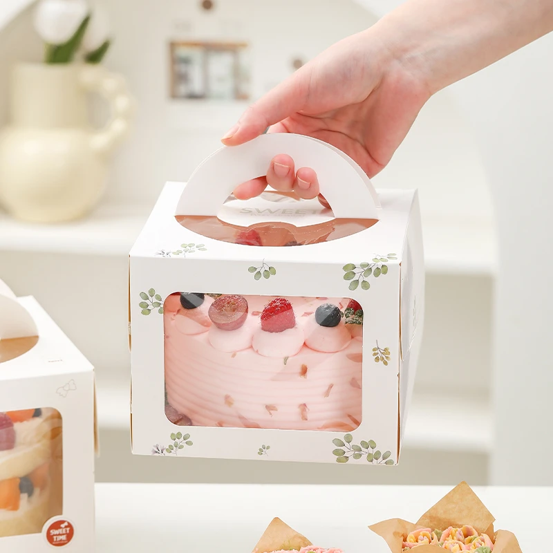 手提蛋糕盒开窗一次性泡沫底慕斯盒烘培包装盒芝士蛋糕包装盒含底