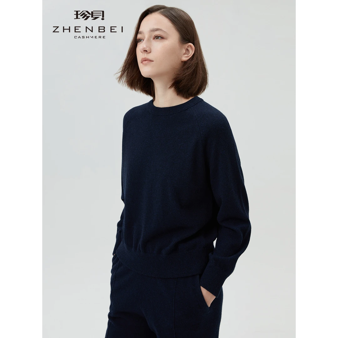 ZB/珍贝【可机洗羊绒衫】简约圆领纯色套头针织衫女秋冬新款31055