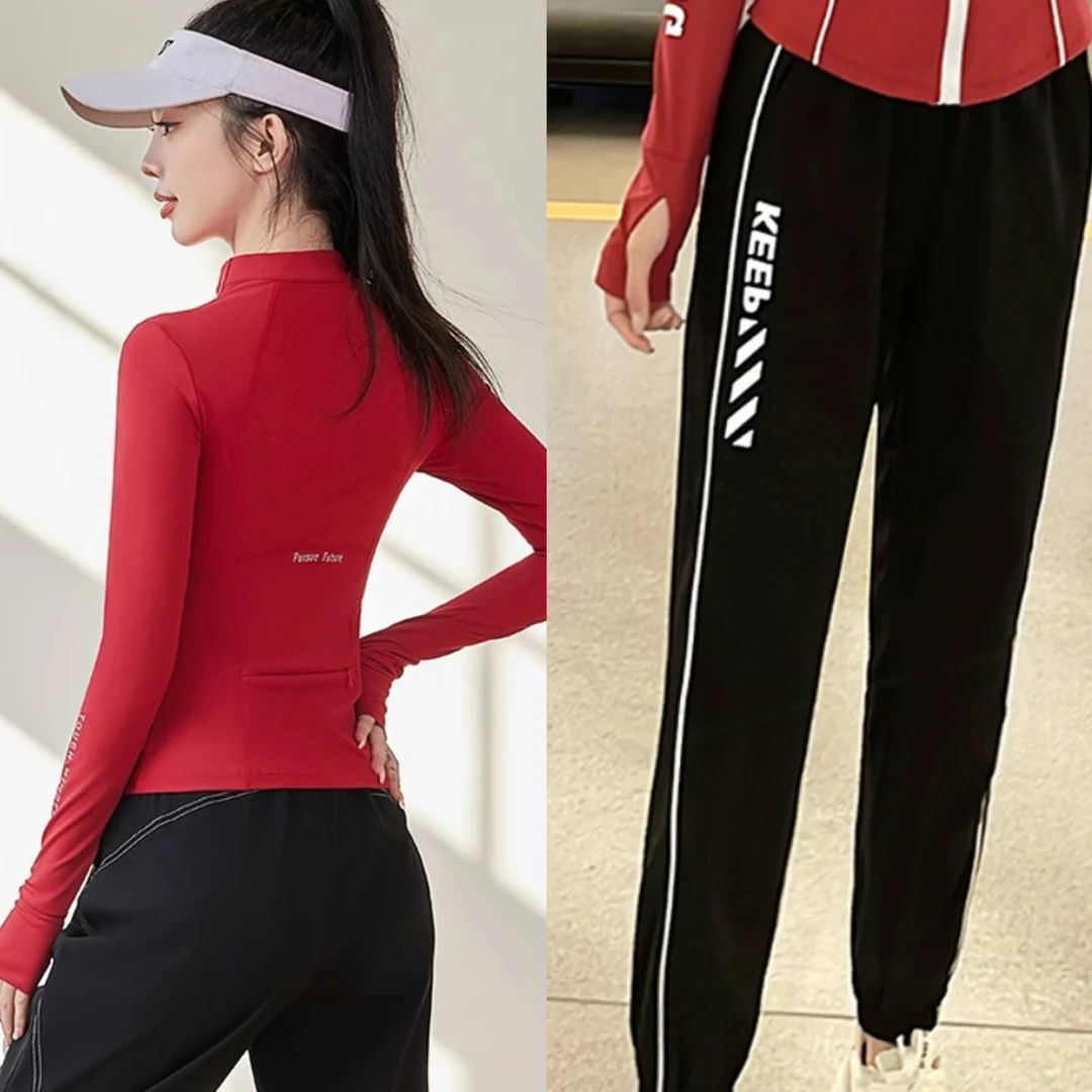 【姗姗精选】运动上衣女春季显瘦修身速干跑步健身长袖两件套34803