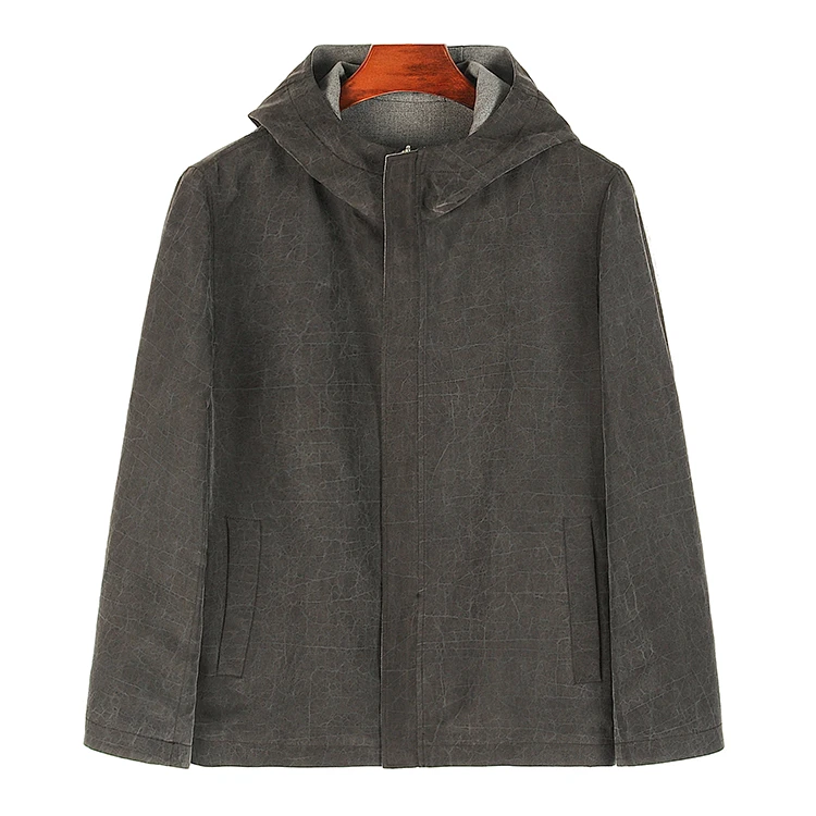 88878 男士双层双面穿连帽外套 桑蚕丝龟裂纹新中式休闲上衣