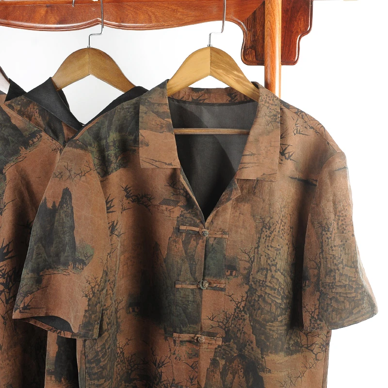 《通用链接1》桑蚕丝服装 大码男装 香云纱中国风唐装