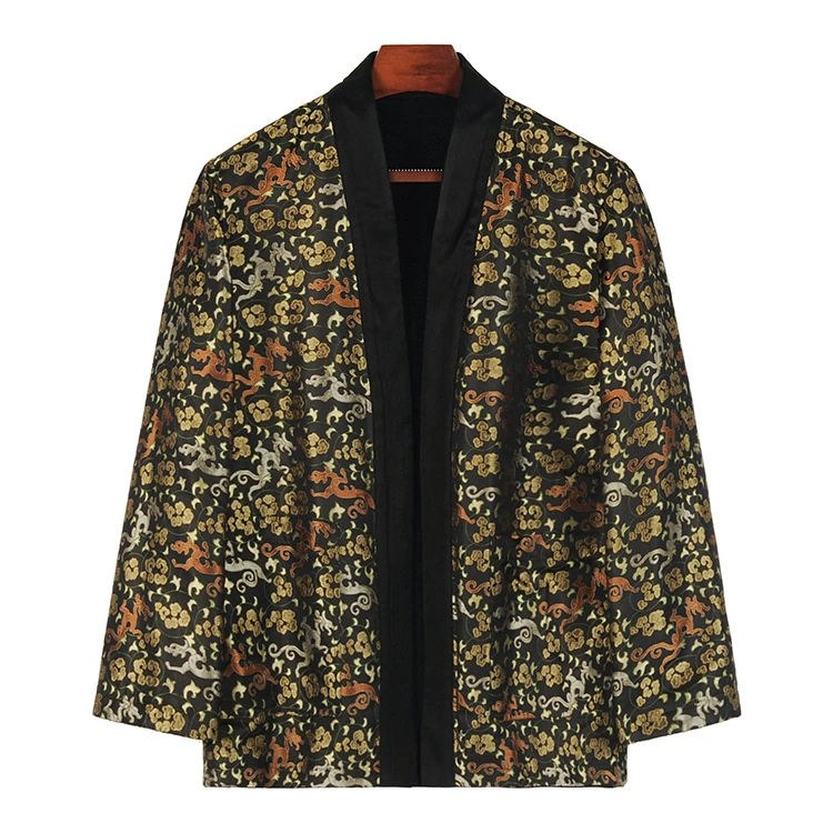 88826 男士双层双面穿外套 真丝宋锦新中式桑蚕丝羊毛呢上衣