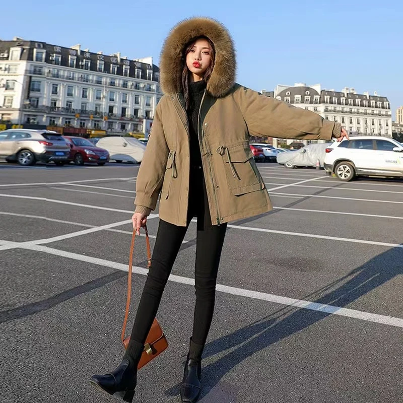 【慕妍专属】702（衣长68）冬装中长款宽松加绒加厚显瘦派克服（无毛领