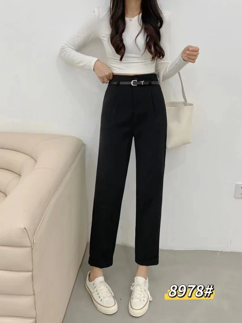 【慕妍专属】8978（裤长90）无腰带-西装烟管哈伦休闲裤