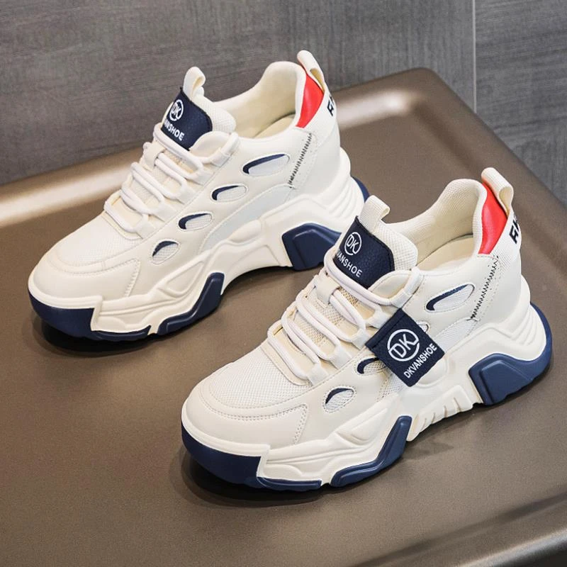 万达撤柜头层牛皮内增高女鞋2024春秋松糕厚底显瘦休闲老爹小白鞋