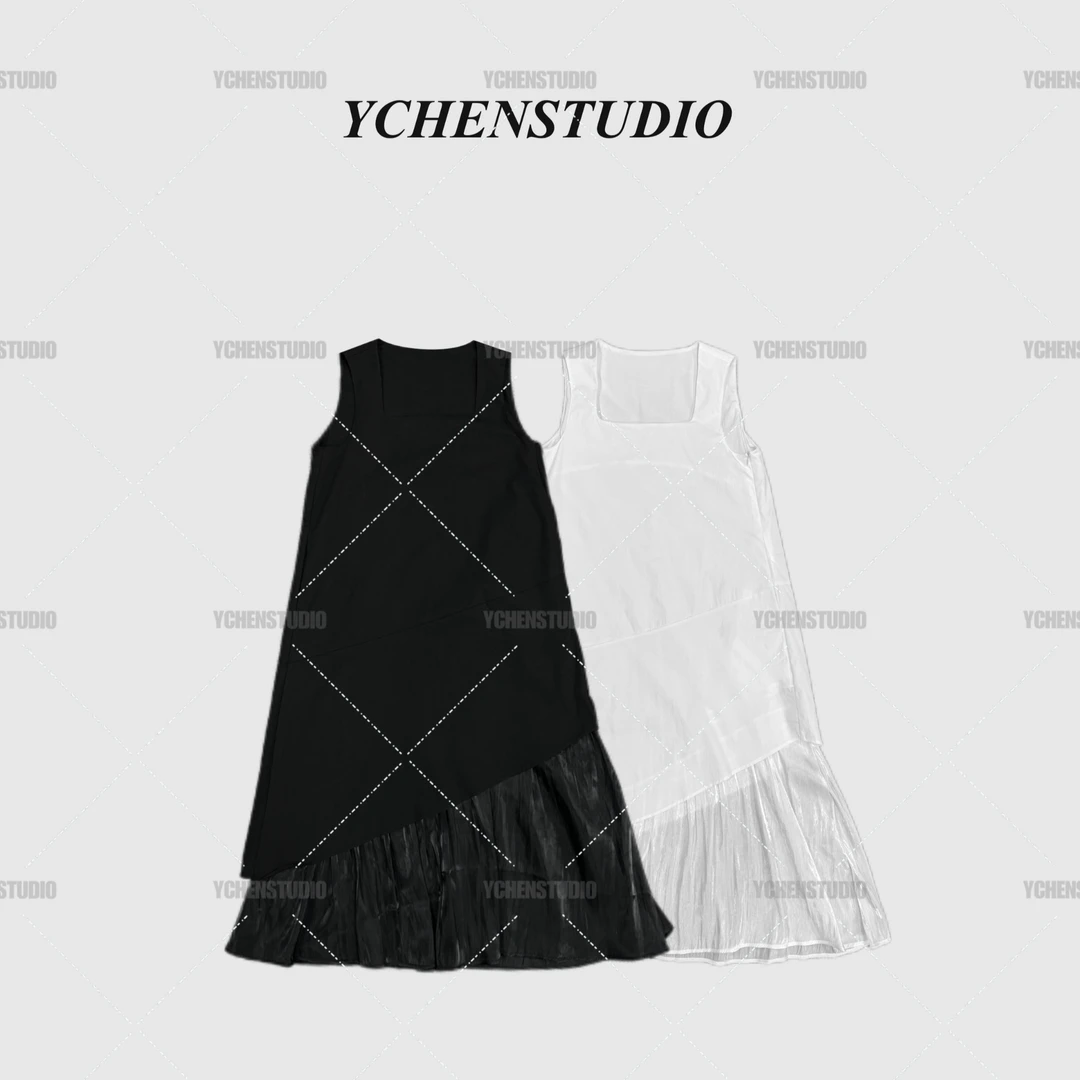 YCHENSTUDIO【风铃幻想】法式高级感不规则下摆拼接连衣裙 Q1957