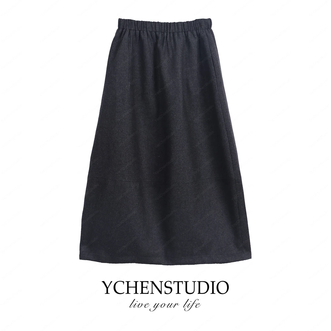 YCHENSTUDIO【夜曲】冬季新款柔软舒适高腰显瘦羊毛灯笼裙849