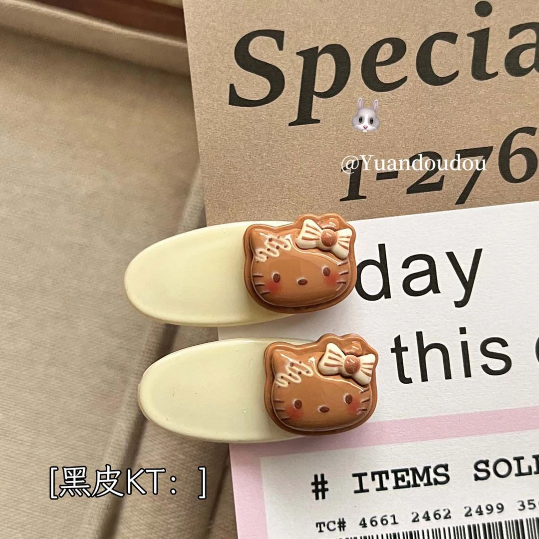 面包黑皮kitty发夹发圈凯蒂猫Y2K甜酷辣妹三丽鸥K T蝴蝶结刘海夹