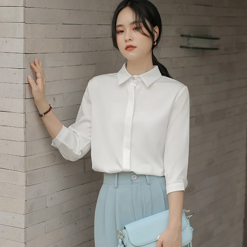 职业七分中袖衬衫女设计感小众通勤工作服事业单位正装面试夏季女