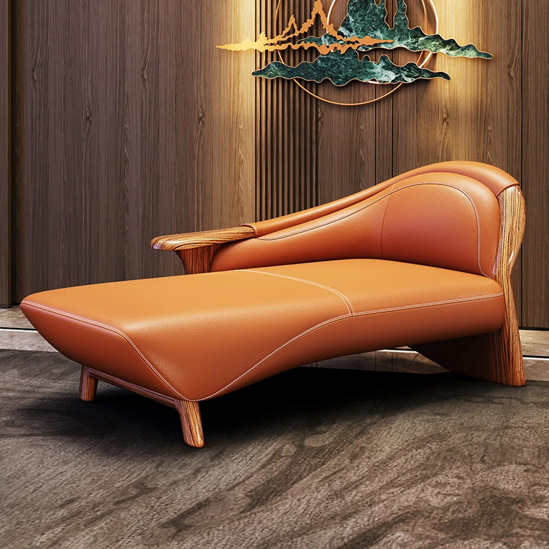 大斑马乌金木头层牛皮贵妃椅沙发新中式客厅真皮躺椅实木卧室踏