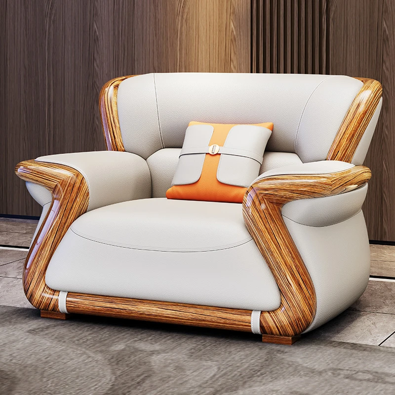 2025新款新中式乌金木真皮沙发现代简约大户型客厅别墅全实木组合