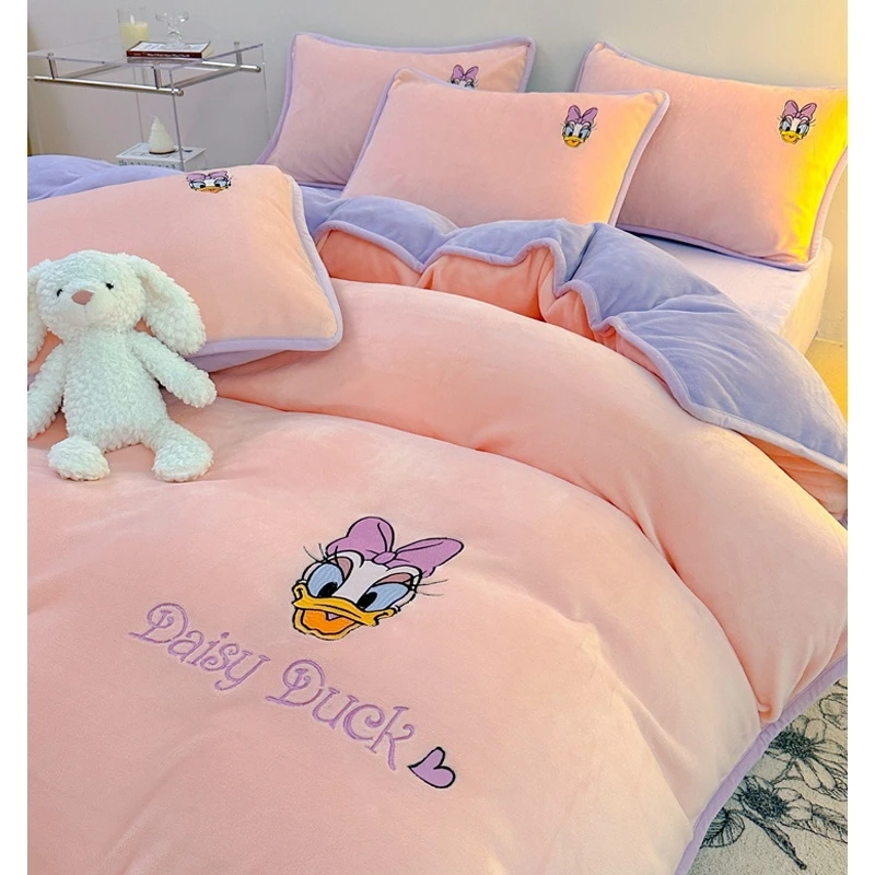 迪士尼牛奶绒四件套冬季珊瑚绒卡通法兰绒床单双面绒加被套三件套