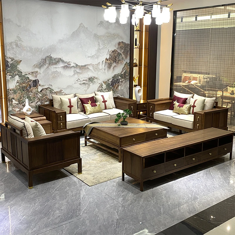 新中式实木高档沙发组合禅意现代轻奢大户型别墅客厅全屋家具定制