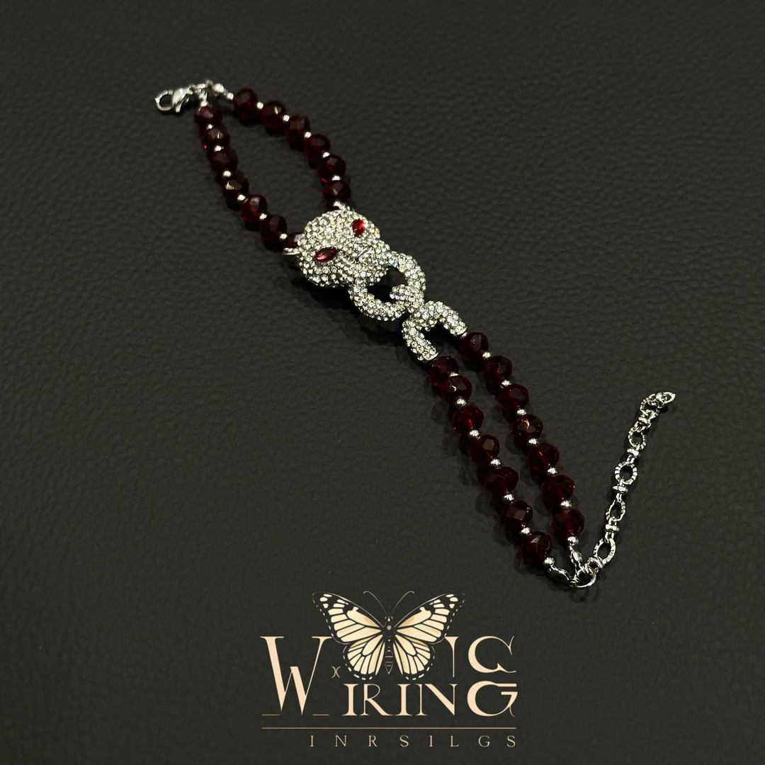 铜合金仿水晶手链 王大嘴原创 “银豹红晶”奢华满镶晶晶手链A974