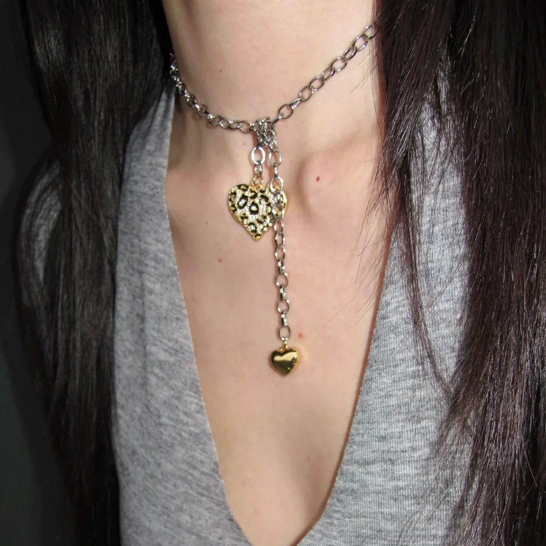 铜合金项链 王大嘴原创 “金豹爱心”满钻豹纹爱心锁骨链A779