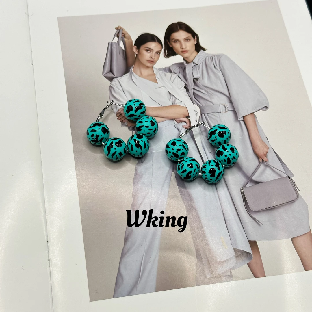 铜合金树脂耳饰 王大嘴原创 “绿球豹纹”彩色豹纹球球耳圈A654