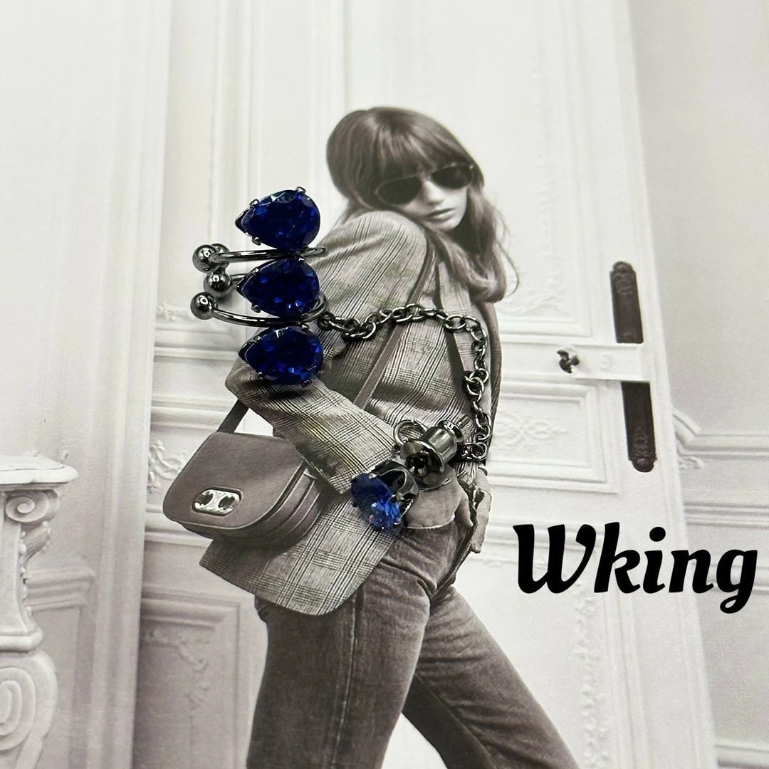 铜合金锆石耳饰 王大嘴原创 “三排蓝锆”轻奢时尚耳骨耳钉A444