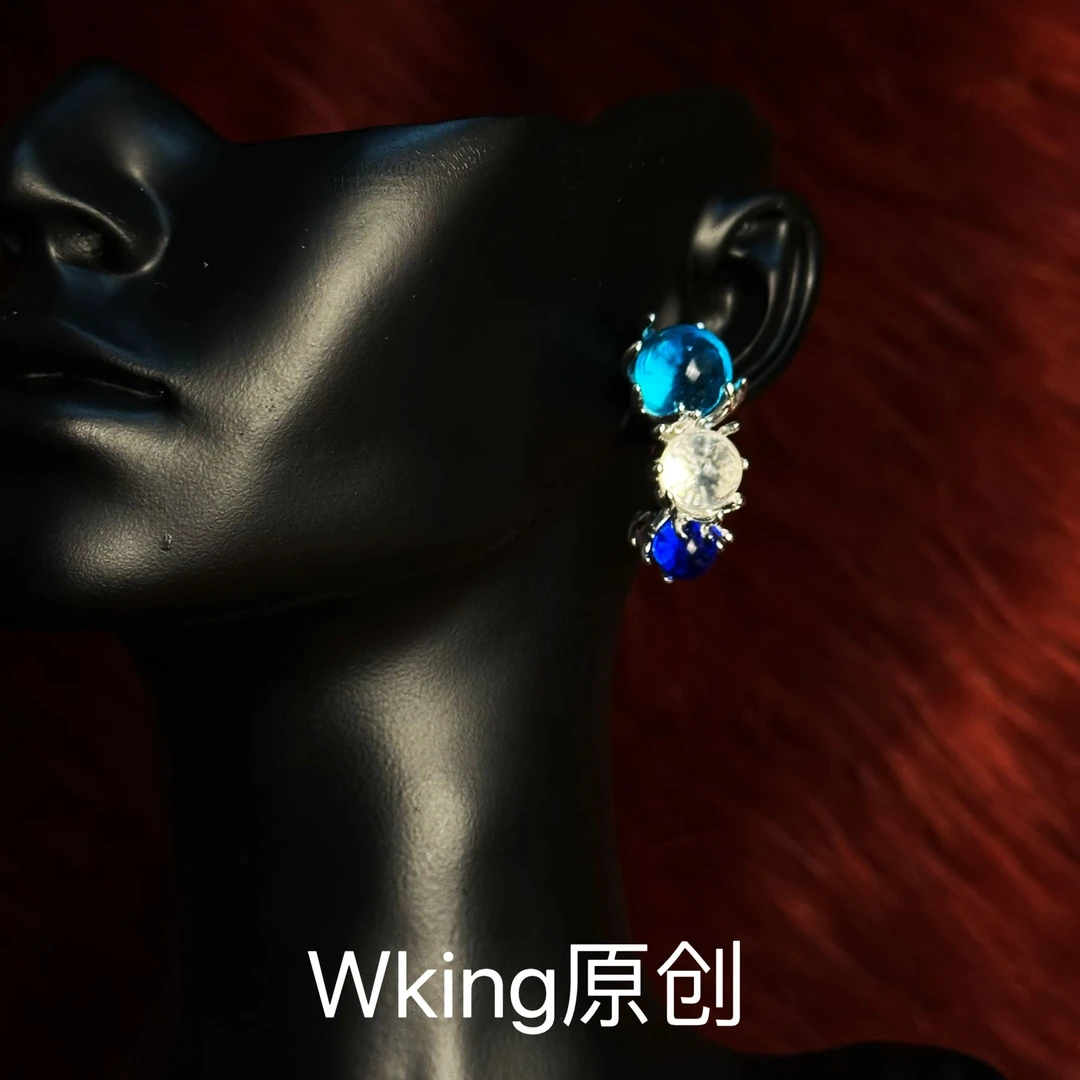 铜合金仿水晶耳饰 王大嘴原创 轻奢气质珊瑚渐变彩珠灯泡耳钉A400