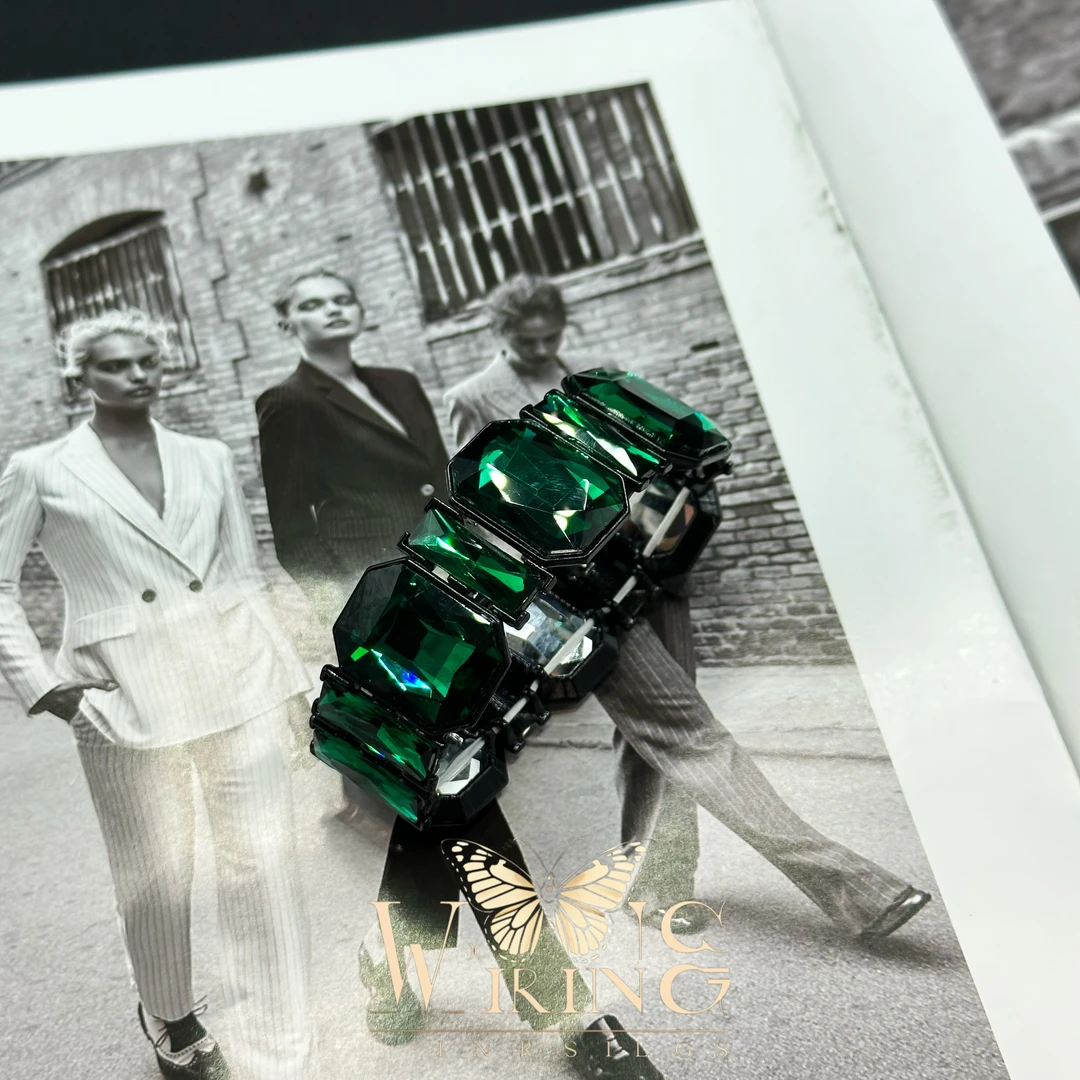 铜合金合成锆石手镯 王大嘴原创 “绿色方锆”奢华绿色锆石手镯A896