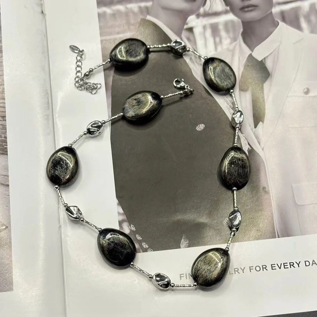 铜合金树脂项链 王大嘴原创 “灰银异石”手工串珠灰色异石项链A662
