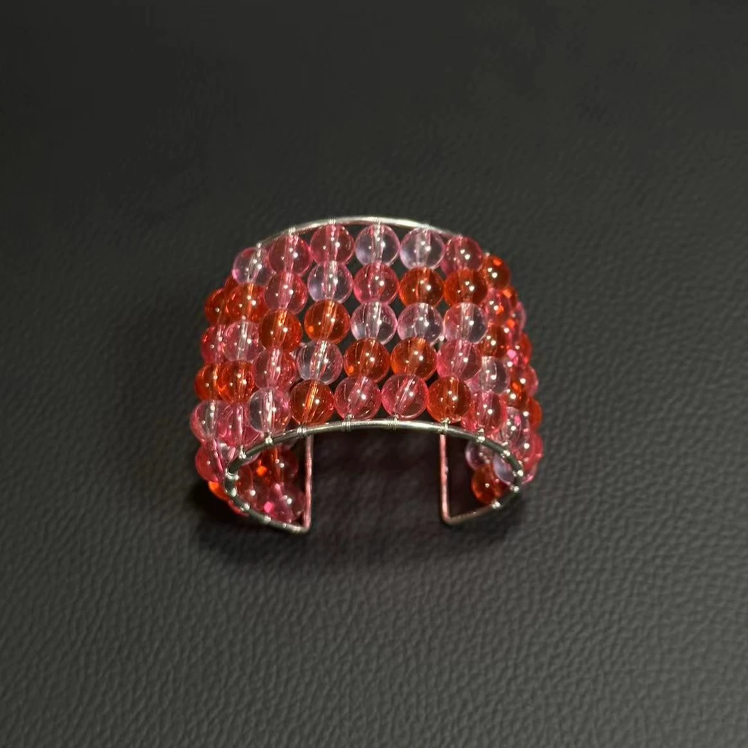 铜合金树脂手镯 王大嘴原创 轻奢复古夏日粉红泡泡开口手镯A425