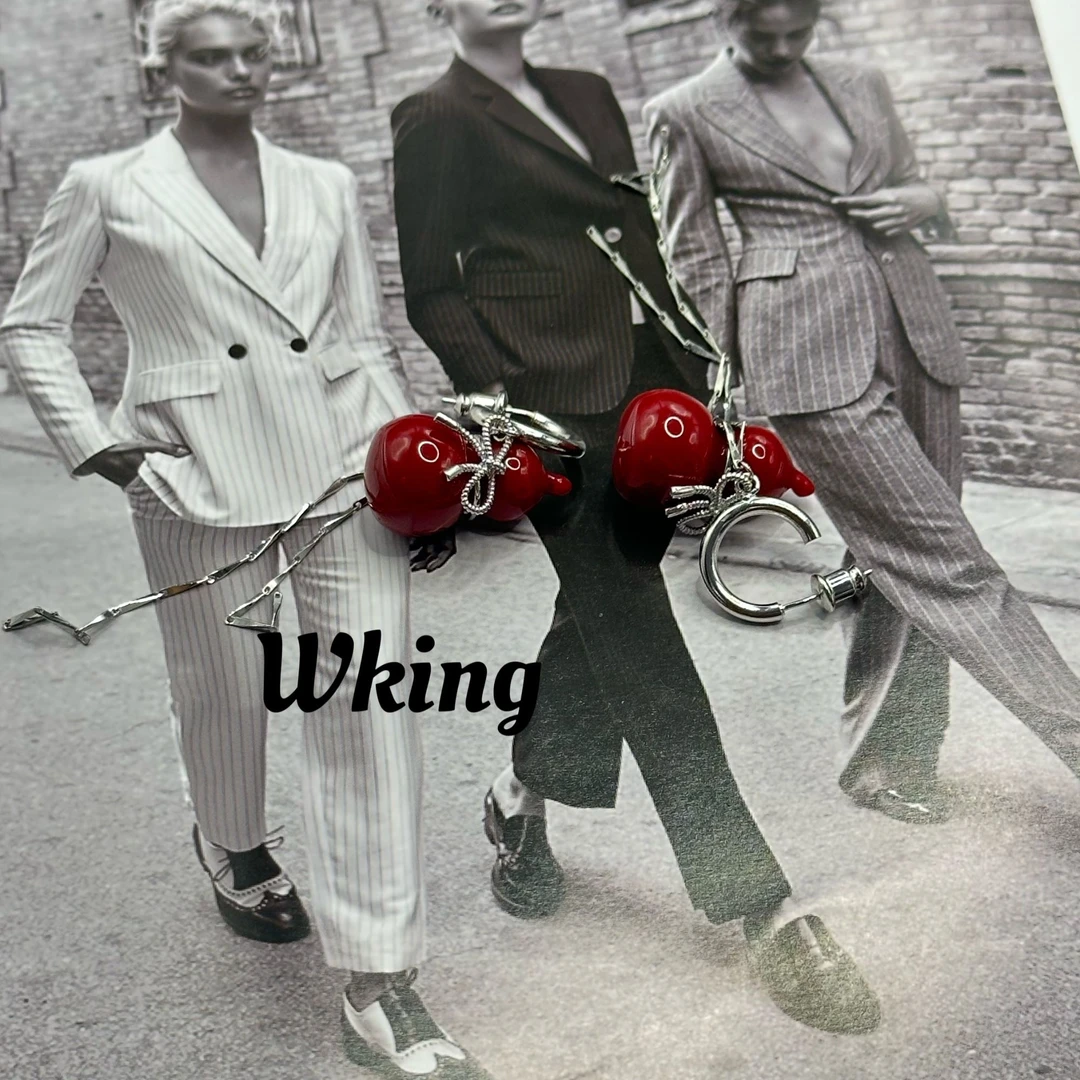 铜合金亚克力耳饰 王大嘴原创 “红葫芦”中式蝴蝶结流苏耳钉A411