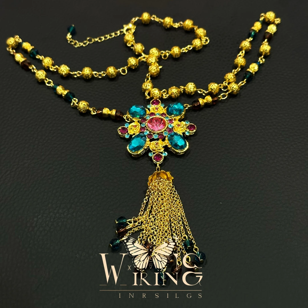 铜项链 王大嘴原创 “金珠彩钻”奢华中古彩钻流苏毛衣链A945