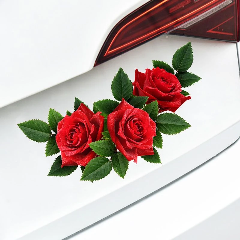 红玫瑰时尚车身装饰划痕遮挡卡通车贴 创意电动车贴纸防水防晒