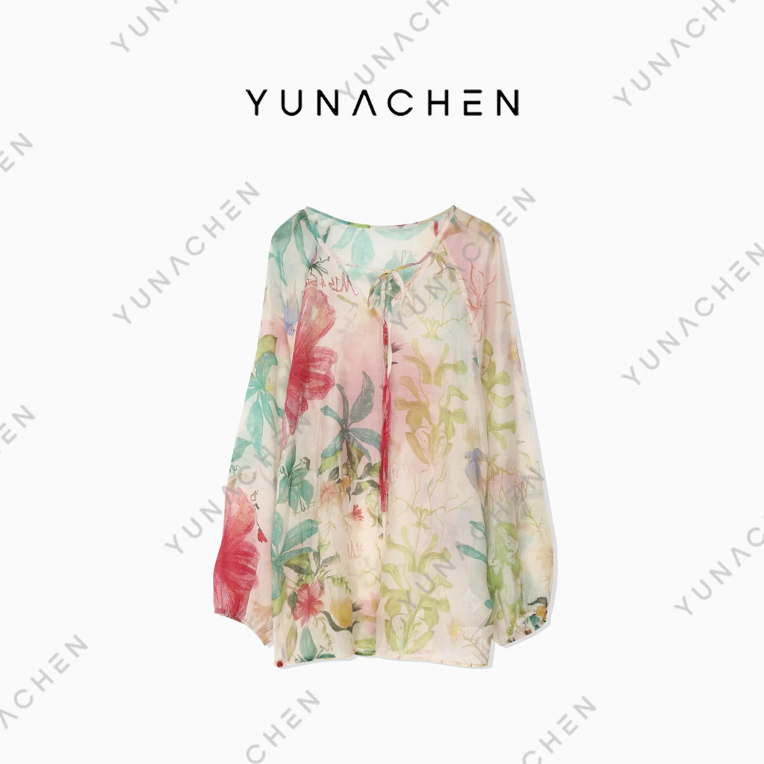YUNACHEN【朝颜】G6夏季轻薄印花气质时尚休闲长袖衬衫621-Y62059
