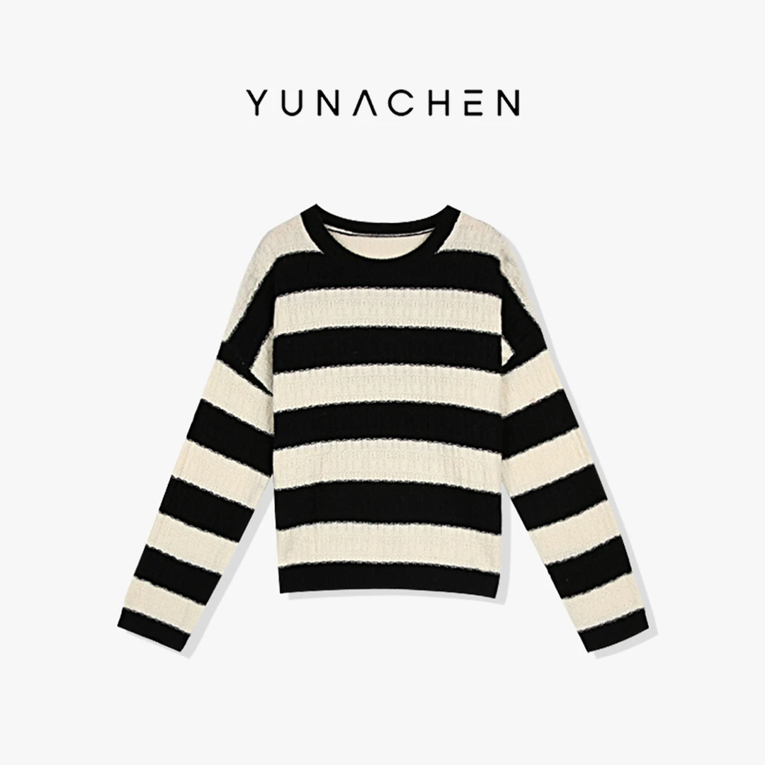 YUNACHEN现货【故渊】I23秋季通勤风宽松套头款针织长袖上衣86-6150