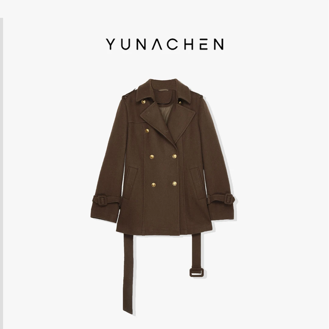 YUNACHEN现货【拂袖】J27秋冬双排扣中长款大衣外套01-999-G23QW97A