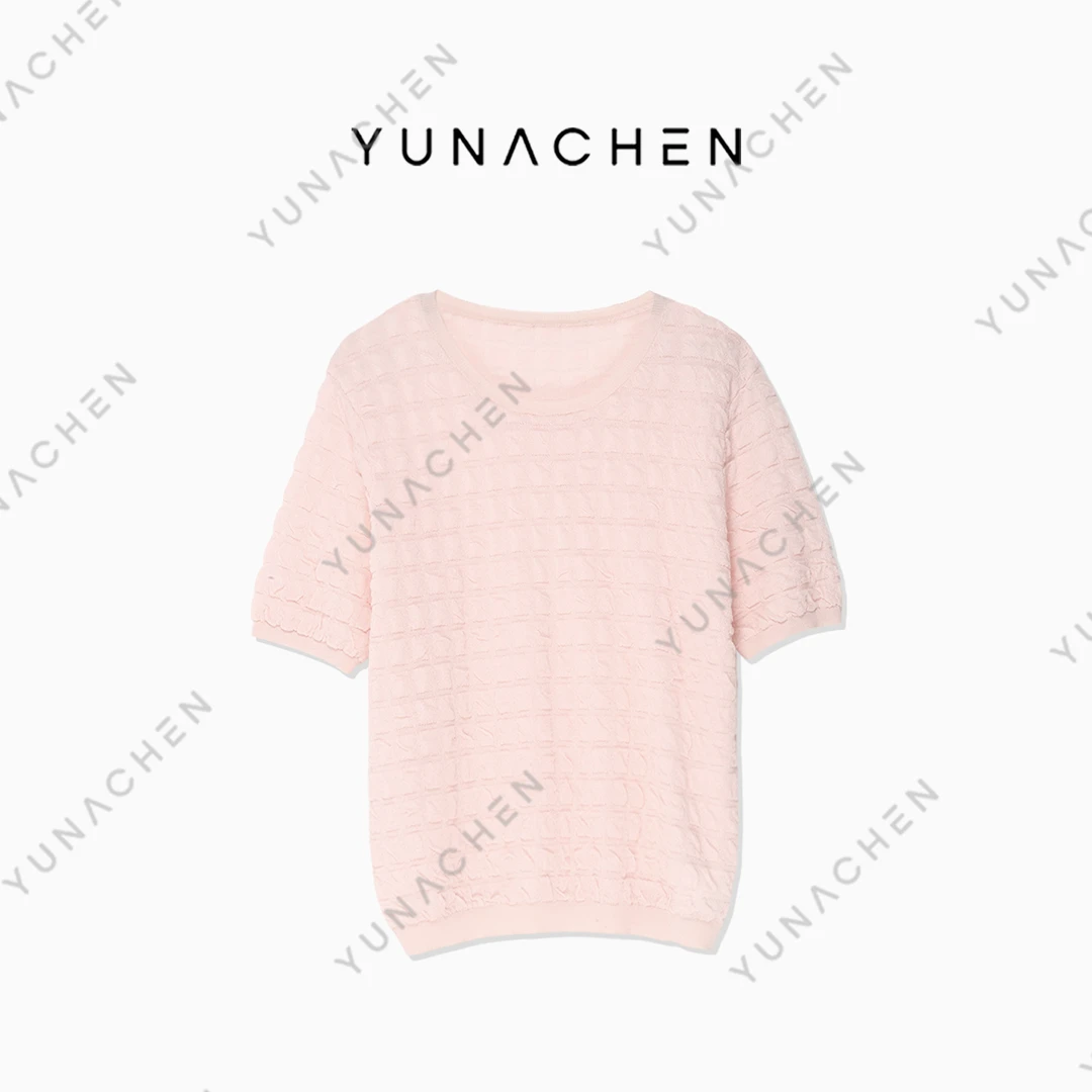 YUNACHEN【气泡之夏】D9 时尚百搭轻奢设计师圆领重工t恤495-YK9022
